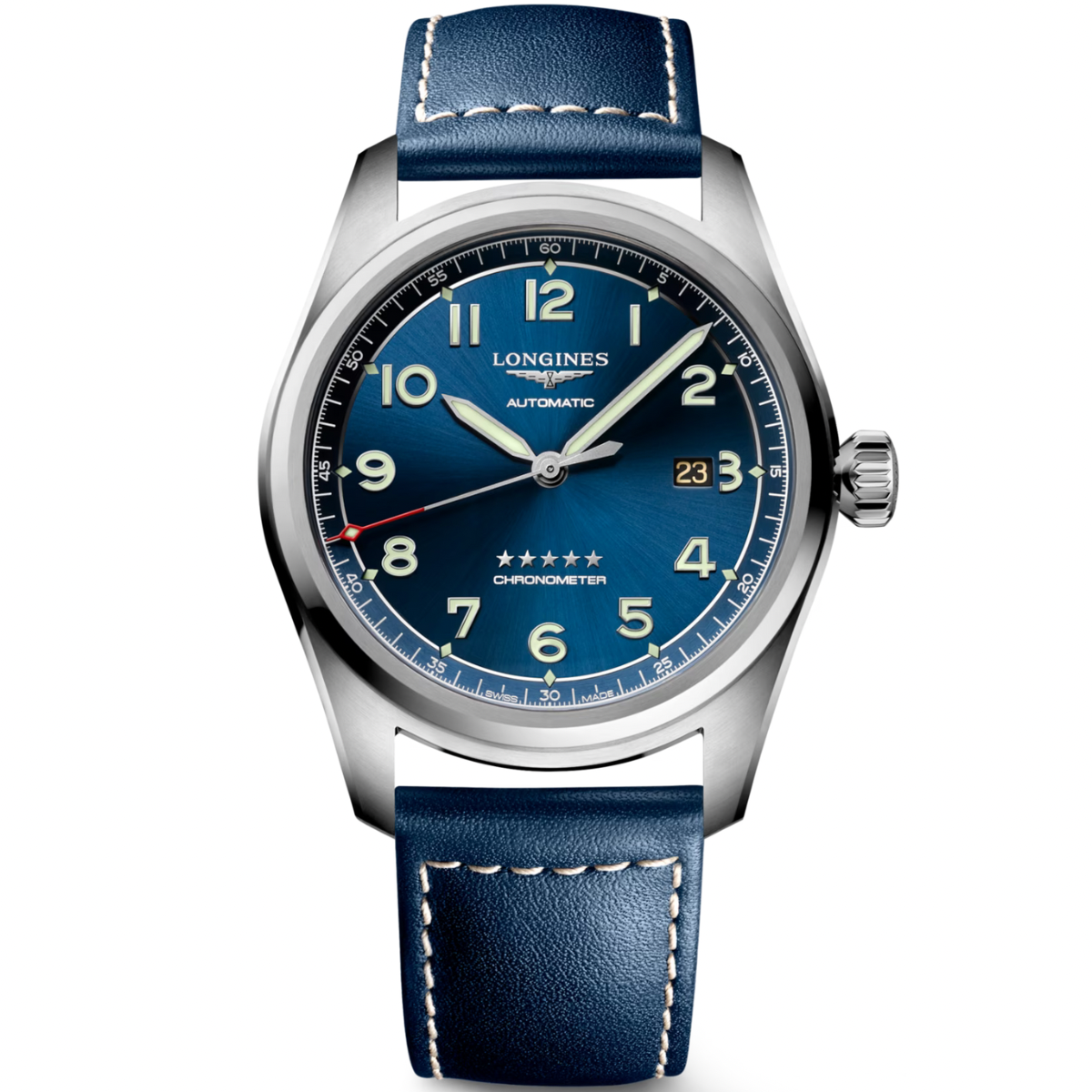 BNIB LONGINES SPIRIT BLUE WITH LEATHER STRAP 42MM L3.811.4.93.0