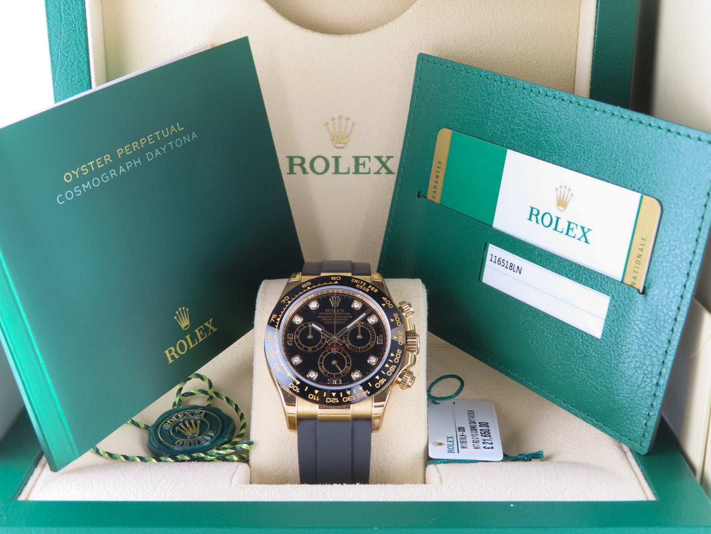 Rolex Daytona Oysterflex Ceramic Bezel 18 Ct. Yellow Gold Black Dial Diamond Hour Markers 116518LN June 2018