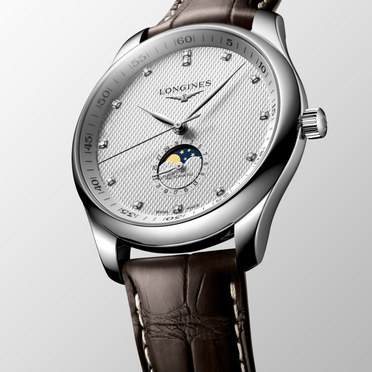 [BNIB] LONGINES MASTER COLLECTION MOONPHASE DIAMOND DIAL AUTOMATIC LEATHER STRAP 42MM *L2.919.4.77.3*