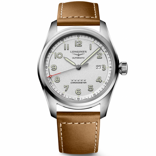 [BNIB] LONGINES SPIRIT SILVER WITH LEATHER STRAP 42MM *L3.811.4.73.2*