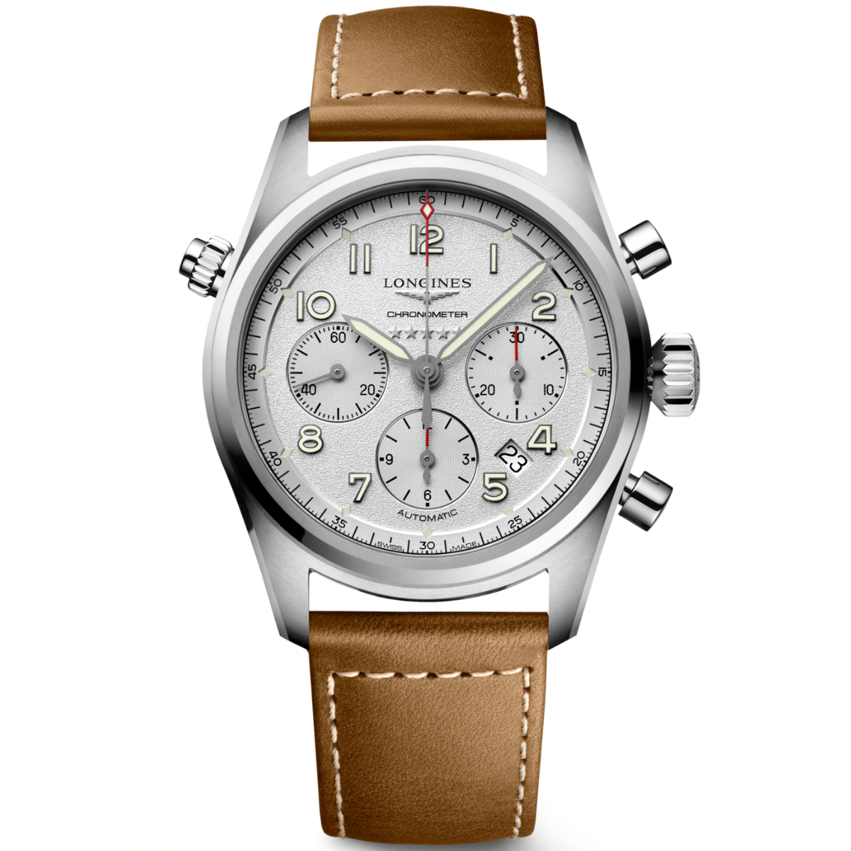 [BNIB] LONGINES SPIRIT AUTOMATIC CHRONOGRAPH SILVER LEATHER STRAP 42MM *L3.820.4.73.2*