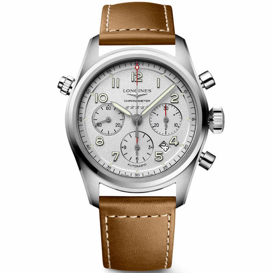 [BNIB] LONGINES SPIRIT AUTOMATIC CHRONOGRAPH SILVER LEATHER STRAP 42MM *L3.820.4.73.2*