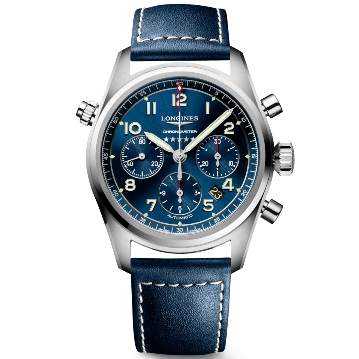 [BNIB] LONGINES SPIRIT AUTOMATIC CHRONOGRAPH BLUE LEATHER STRAP 42MM *L3.820.4.93.0*