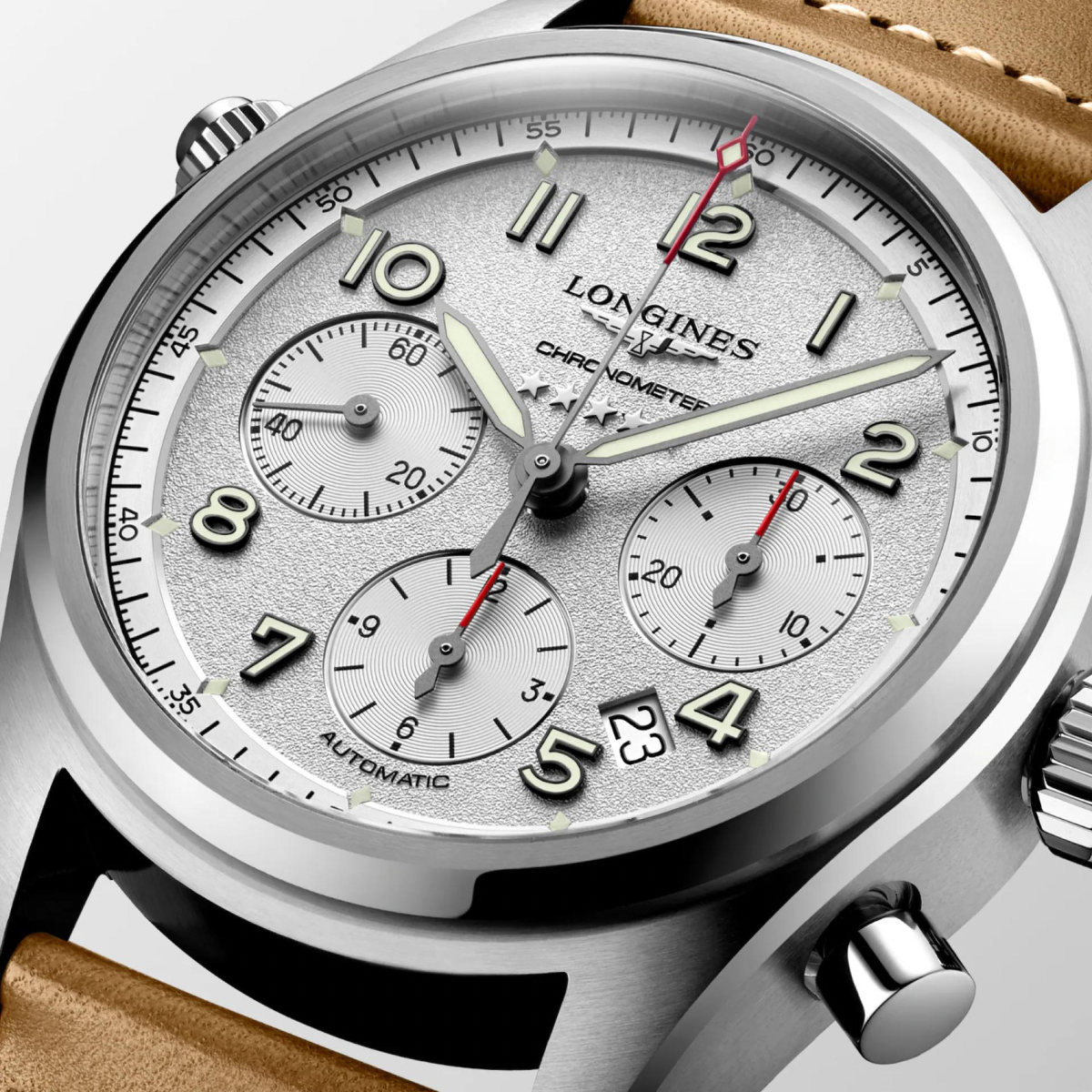 [BNIB] LONGINES SPIRIT AUTOMATIC CHRONOGRAPH SILVER LEATHER STRAP 42MM *L3.820.4.73.2*