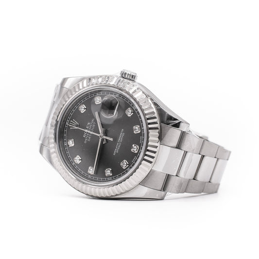 2014 Rolex Datejust 41 Rhodium Diamond Dial Fluted Bezel 116334