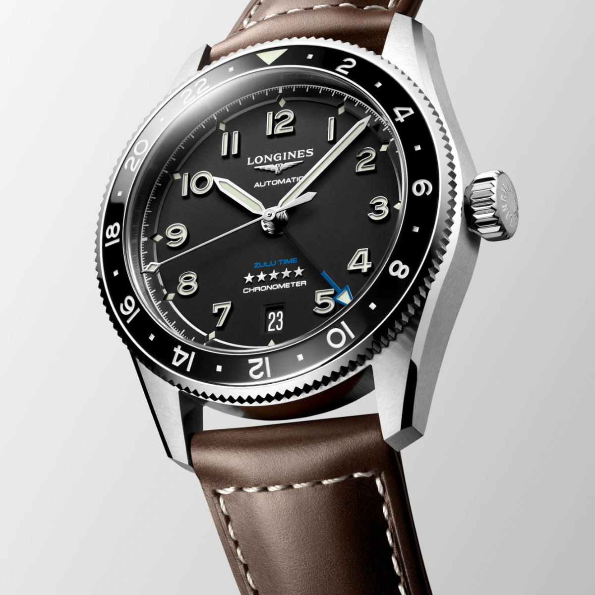 [BNIB] LONGINES SPIRIT ZULU TIME BLACK LEATHER STRAP 39MM *L3.802.4.53.2*