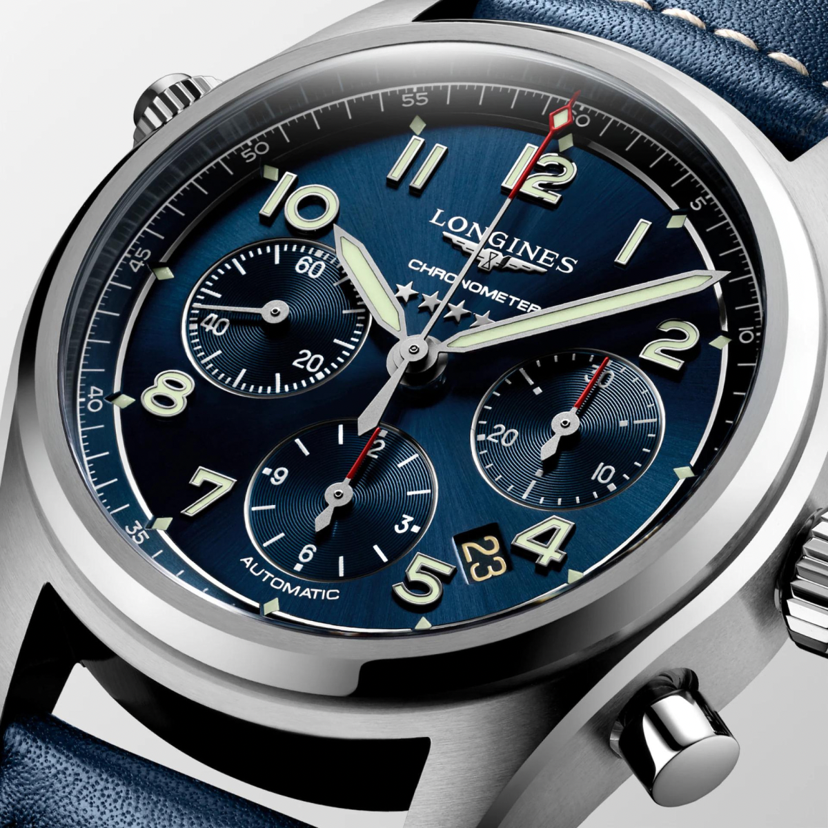 [BNIB] LONGINES SPIRIT AUTOMATIC CHRONOGRAPH BLUE LEATHER STRAP 42MM *L3.820.4.93.0*