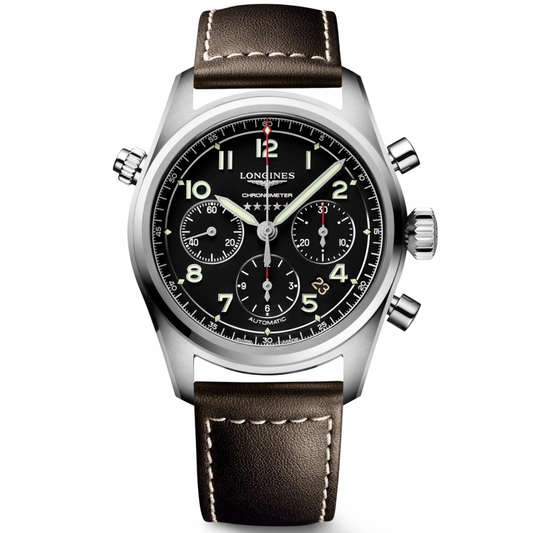 [BNIB] LONGINES SPIRIT AUTOMATIC CHRONOGRAPH BLACK LEATHER STRAP 42MM *L3.820.4.53.0*