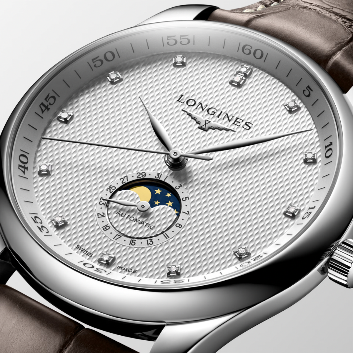 [BNIB] LONGINES MASTER COLLECTION MOONPHASE DIAMOND DIAL AUTOMATIC LEATHER STRAP 42MM *L2.919.4.77.3*