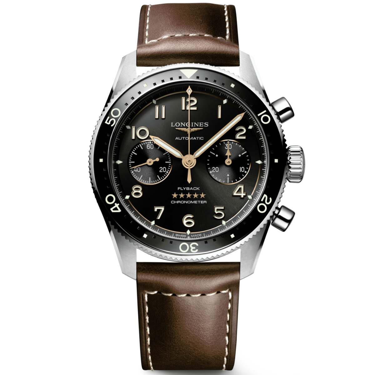 [BNIB] LONGINES SPIRIT FLYBACK CHRONOGRAPH BLACK LEATHER STRAP 42MM *L3.821.4.53.2*