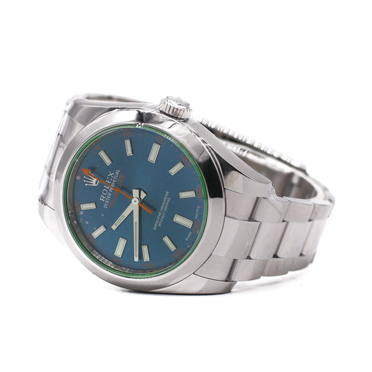 2014 Rolex Milgauss Green Crystal Z Blue Dial 116400