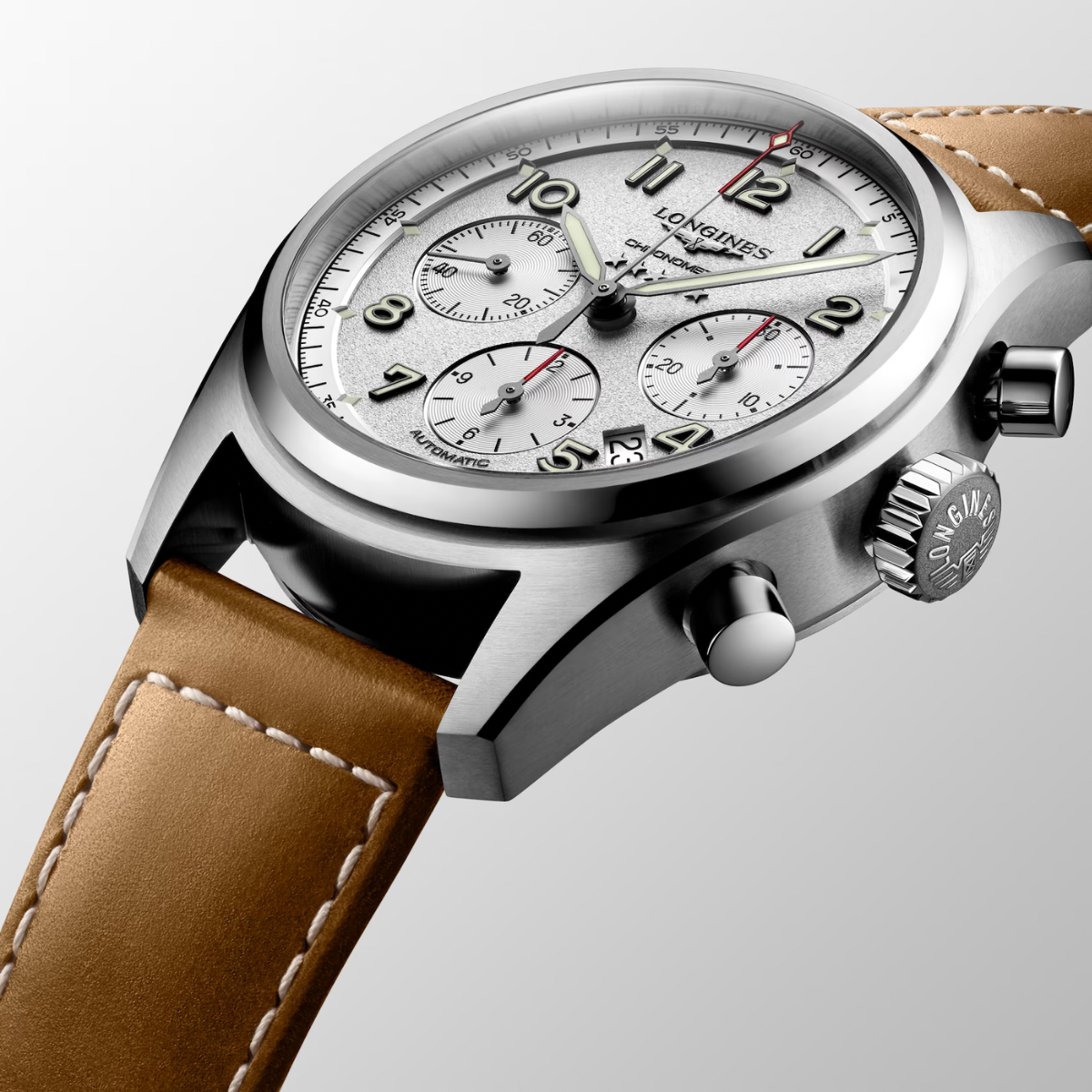 [BNIB] LONGINES SPIRIT AUTOMATIC CHRONOGRAPH SILVER LEATHER STRAP 42MM *L3.820.4.73.2*