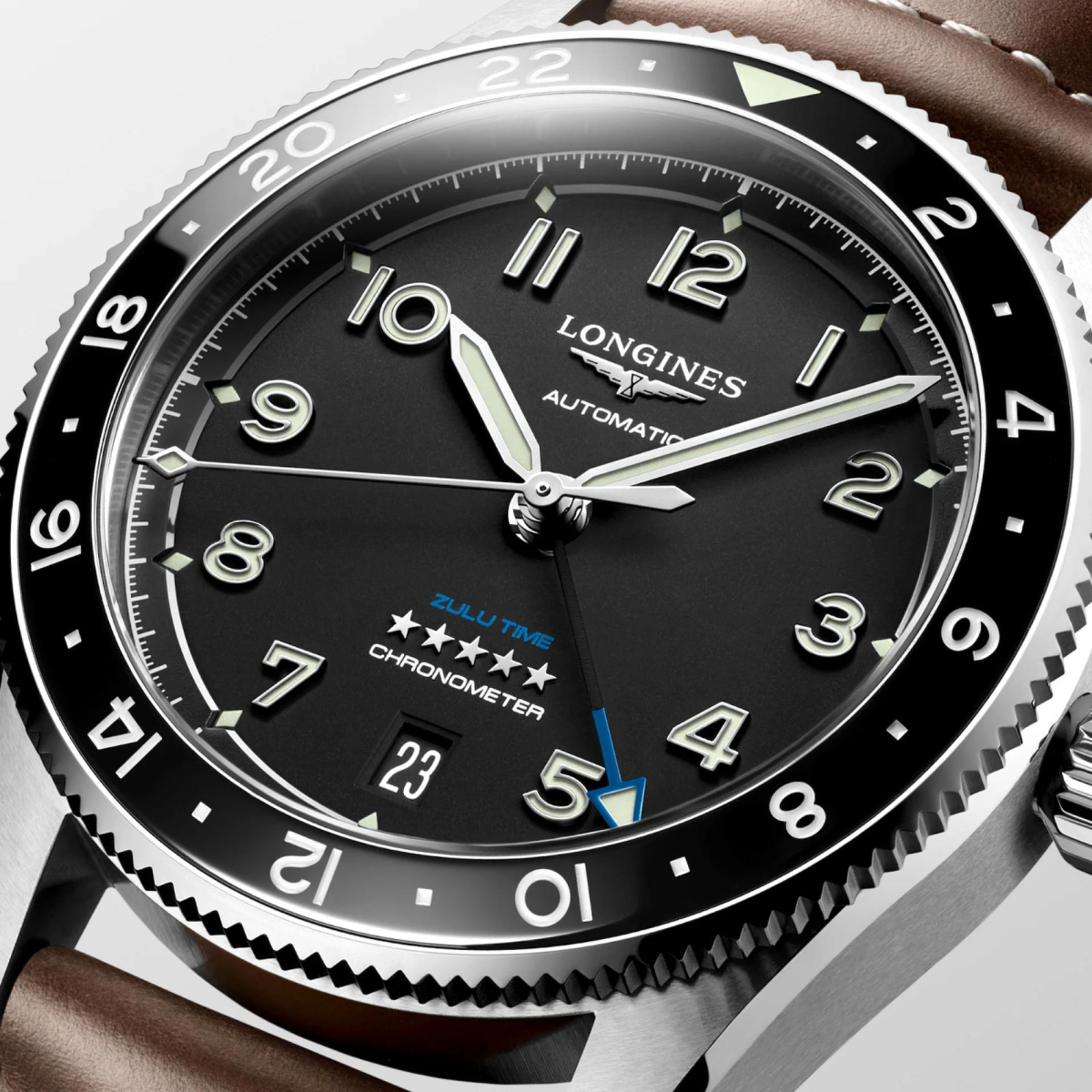 [BNIB] LONGINES SPIRIT ZULU TIME BLACK LEATHER STRAP 39MM *L3.802.4.53.2*