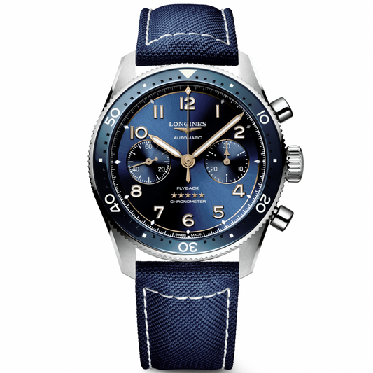 [BNIB] LONGINES SPIRIT FLYBACK CHRONOGRAPH BLUE SYNTHETIC FABRIC STRAP 42MM *L3.821.4.93.2*