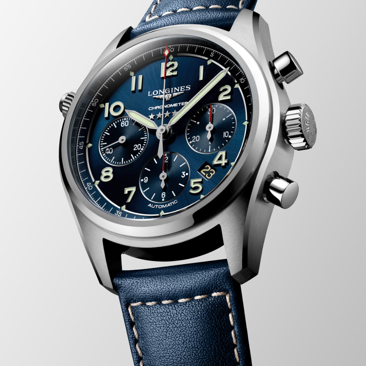 [BNIB] LONGINES SPIRIT AUTOMATIC CHRONOGRAPH BLUE LEATHER STRAP 42MM *L3.820.4.93.0*