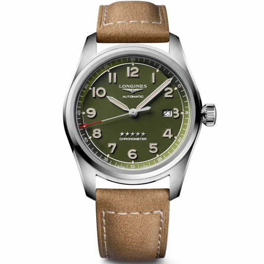 [BNIB] LONGINES SPIRIT GREEN WITH LEATHER STRAP 42MM *L3.811.4.03.2*