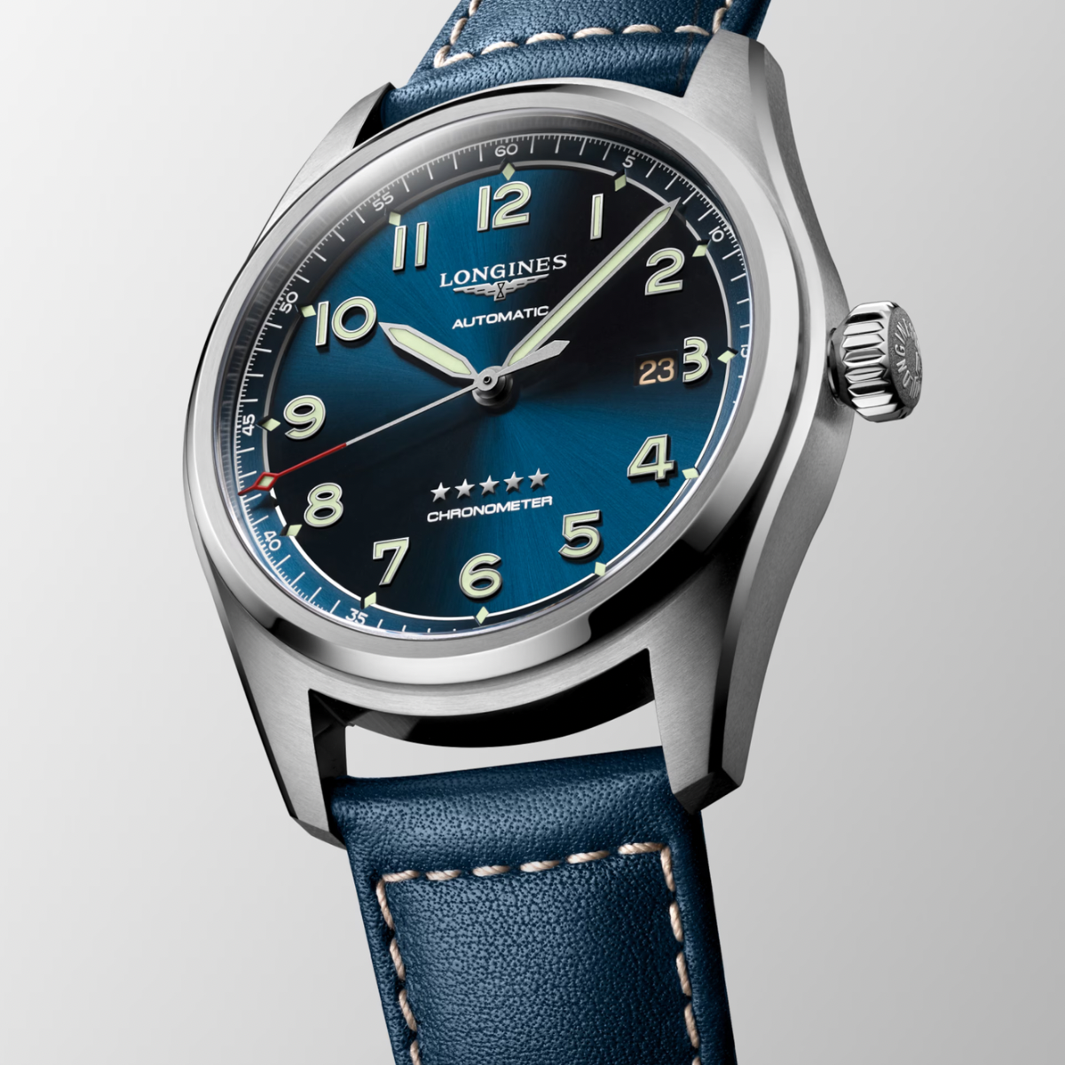 [BNIB] LONGINES SPIRIT BLUE WITH LEATHER STRAP 42MM *L3.811.4.93.0*